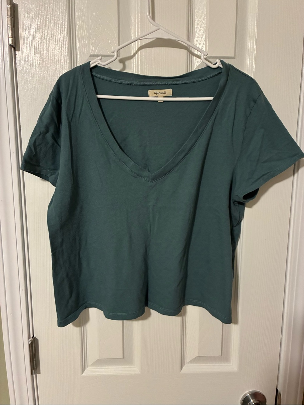 Madewell Short Sleeve V-Neck Tee in Deep Teal Green
